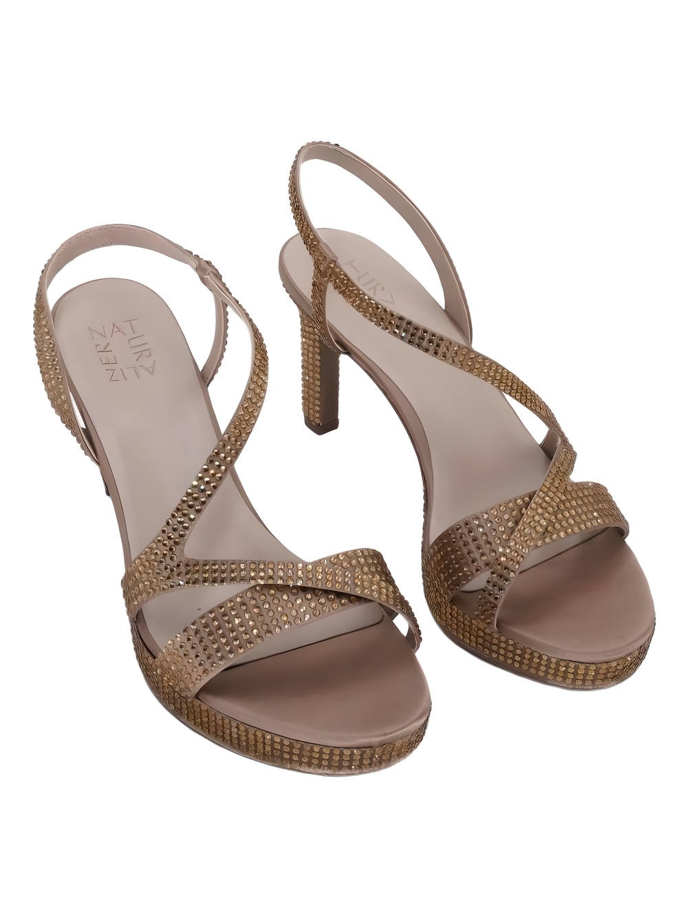Naturalizer Abby 2 Cafe Beige Satin Rhinestone Heels Size 10M